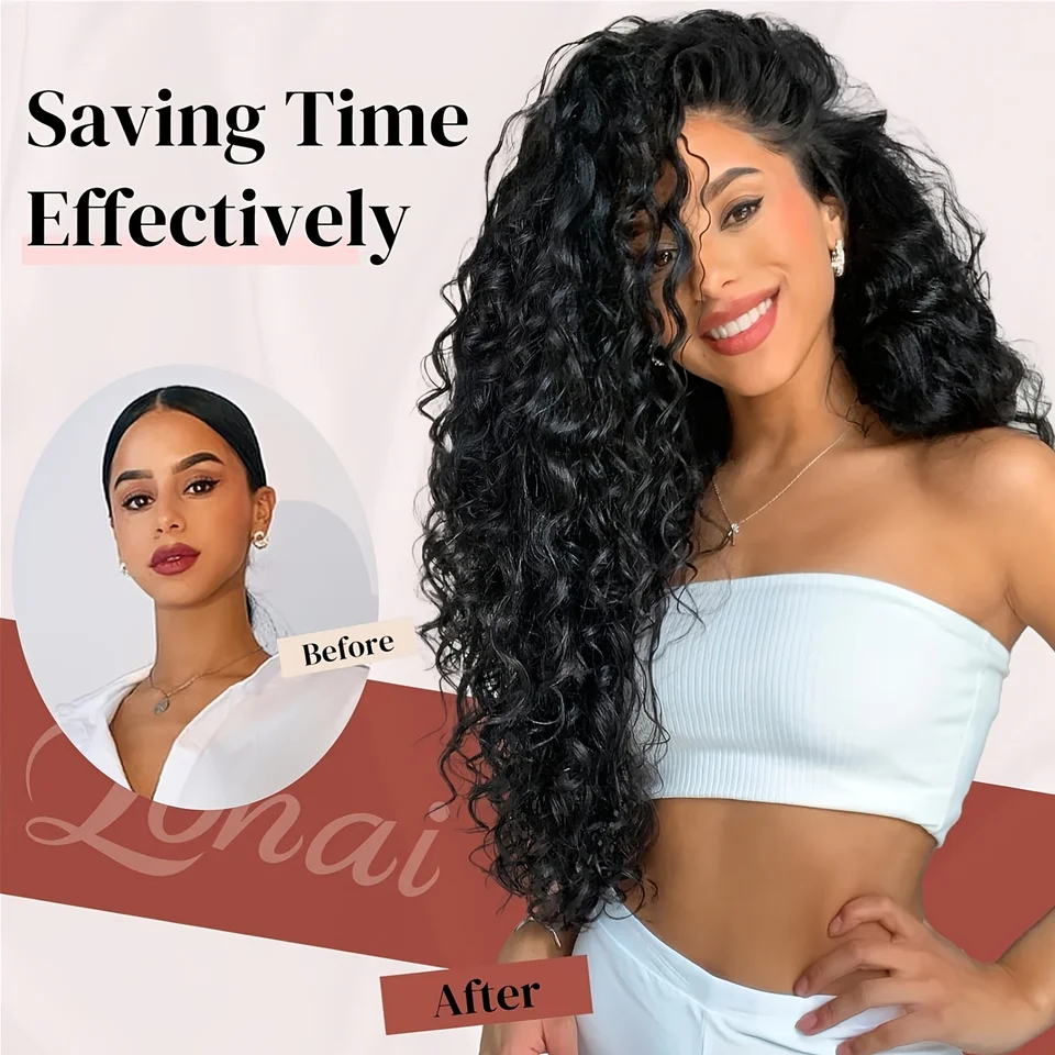 7 clips de extensiones rizadas para mujer, 50.8 cm, onda profunda sintética con clips, resistente al calor 5