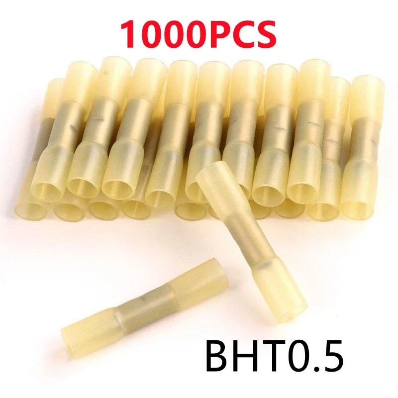 1000/500PCS BHT0.5 Heat Shrinkable Butt Waterproof Connector 22-26 AWG 0.3-0.5mm2 Splices Butt Heat Shrink Tube Crimp Terminals