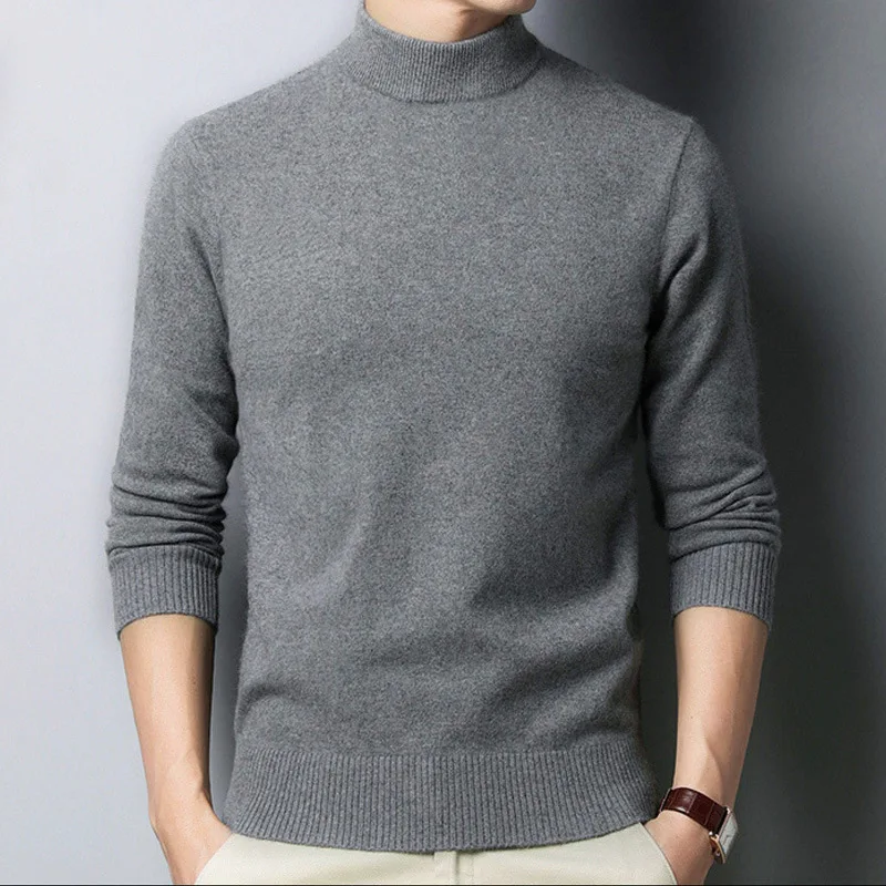 

Pullovers Mock Neck Men's Cashmere Sweater Winter Wear Thin Undershirt Men's Clothing Solid Long Sleeve Knitted Sweaters For Men