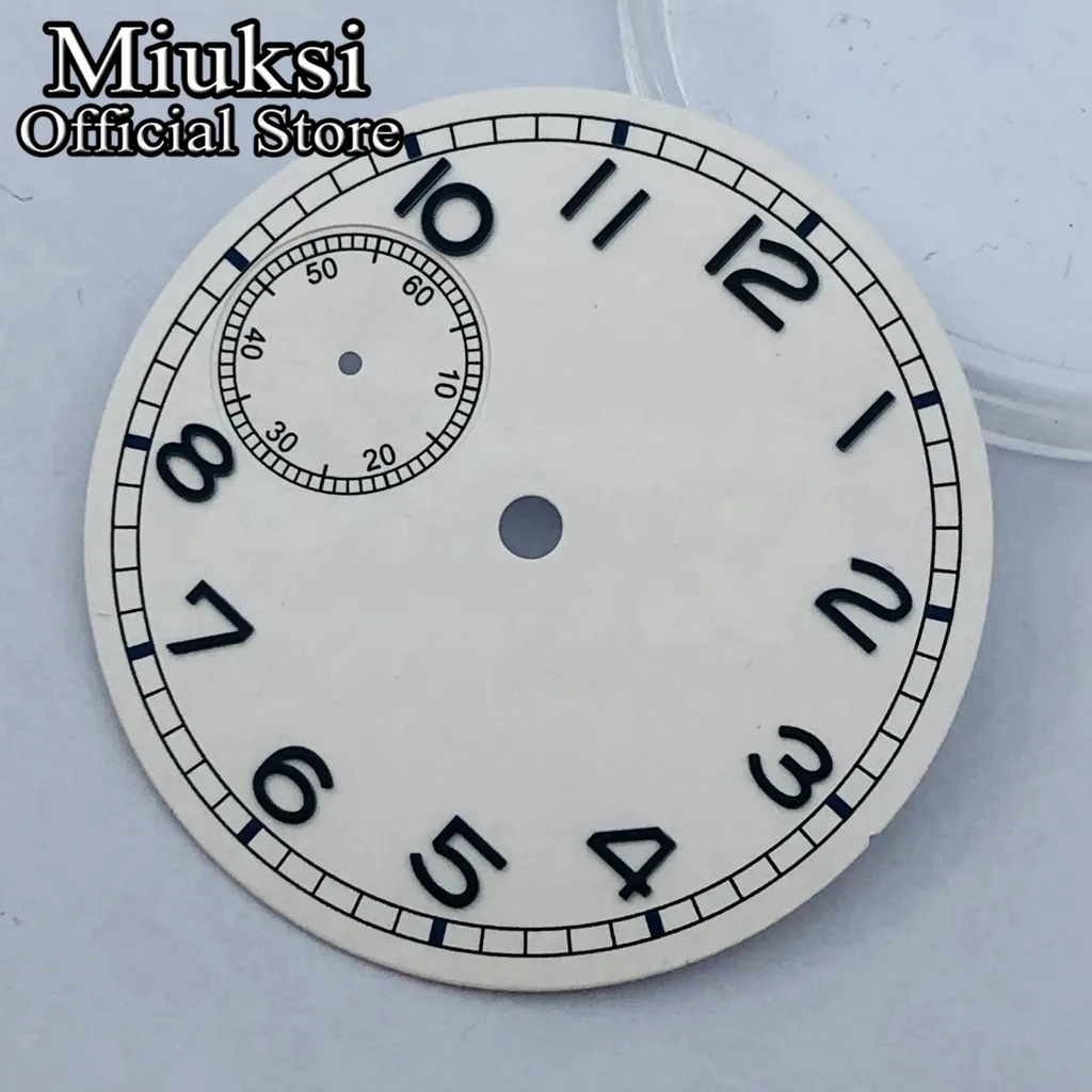 Miuksi 37mm black blue white watch dial luminous fit ETA 6497 or ST3600 movement