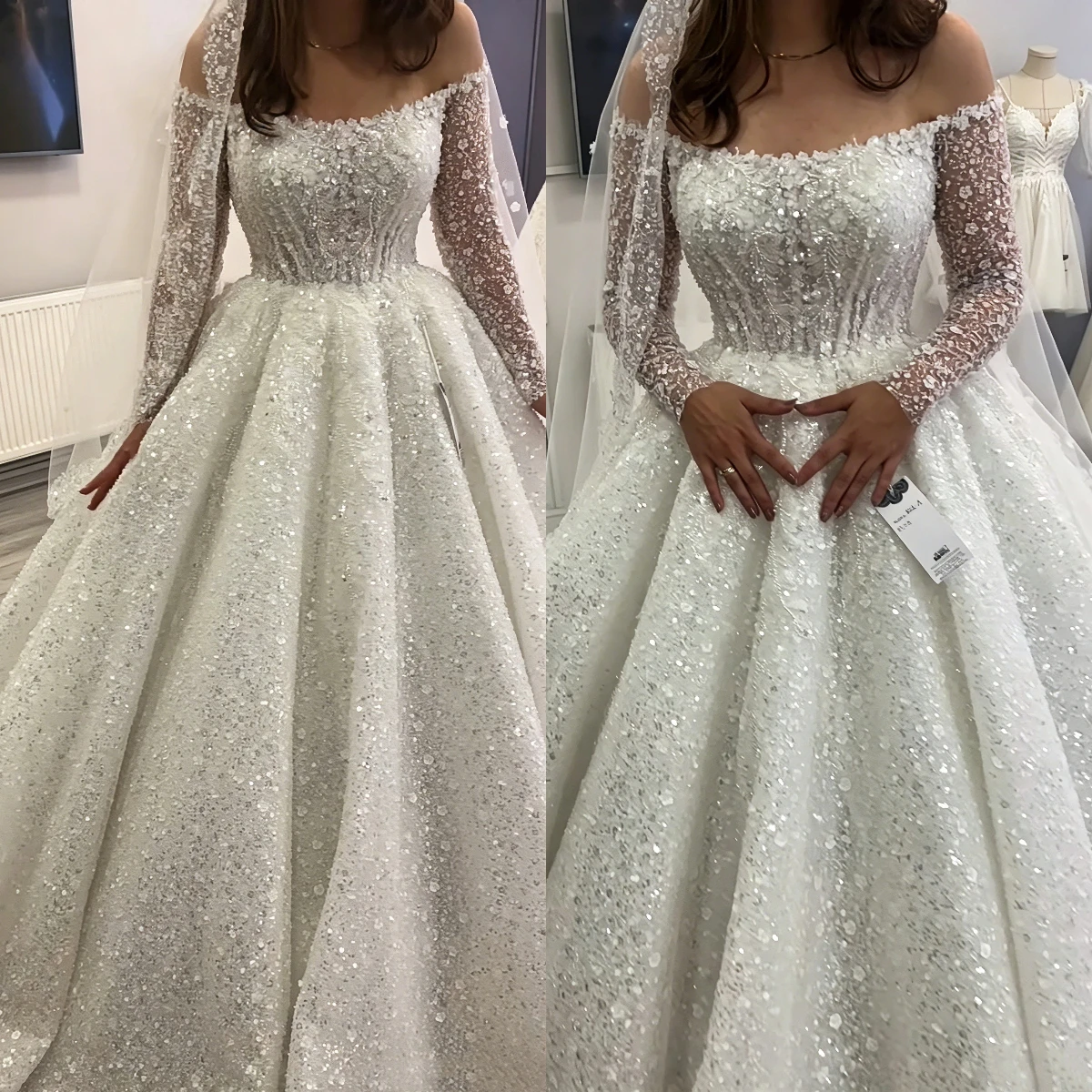 

New Sparkling A-line Lace Glitter Wedding Dress Sexy Off Shoulder High Waist Ball Bridal Dress 2026 Vestido De Novia Customized