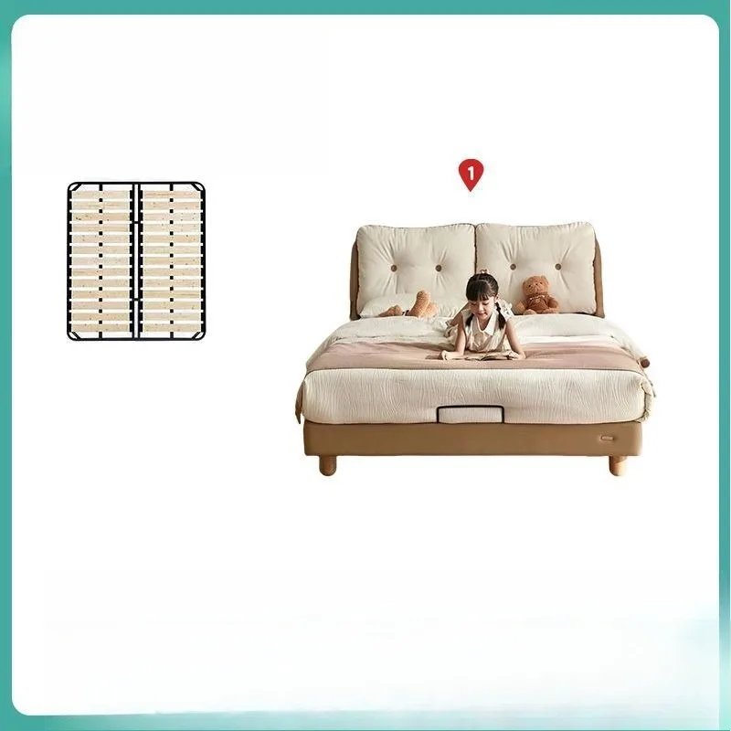 

Leather children's soft bag bed bedroom men and women children solid wood foot single bed children's room leather bed