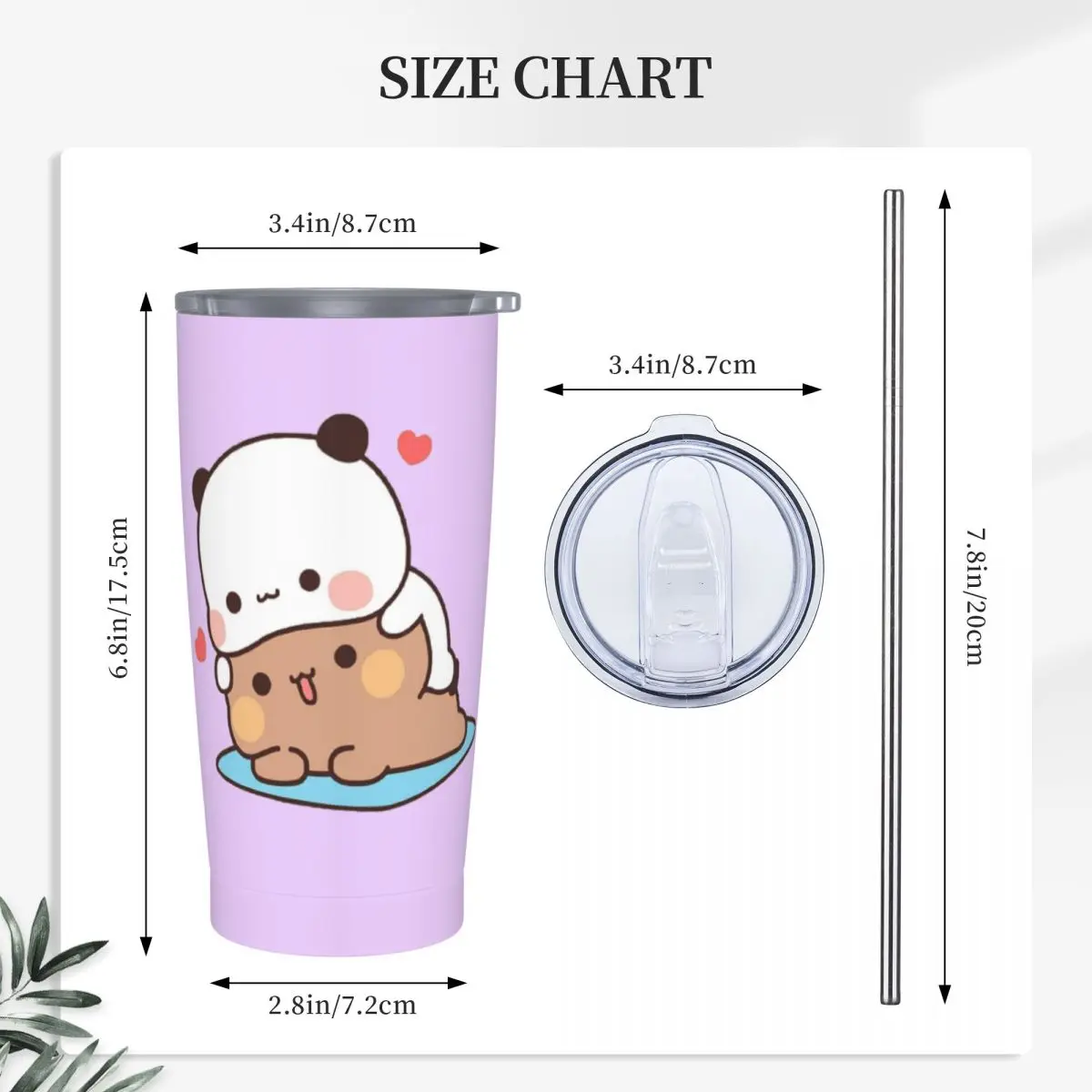 Bear And Panda Bubu Dudu Balloon Stainless Steel Tumbler Vacuum Insulated Mugs Thermal Cold Bottle Straws With Lid 20oz