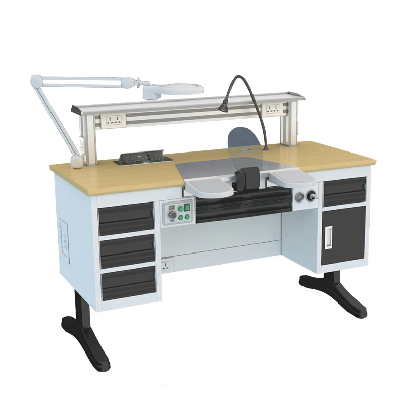 

den tal Lab Work Bench Mechanic Working Station with Dust Collector System and LED Magnifier Lamp