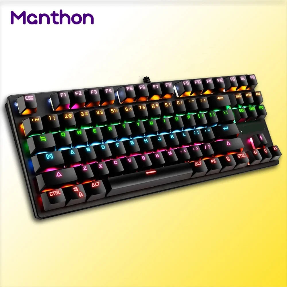 Cheap Price OEM USB 87 Keys Mini Wired RGB LED Mechanical Gaming Keyboard For Gamer Desktop PC Computer