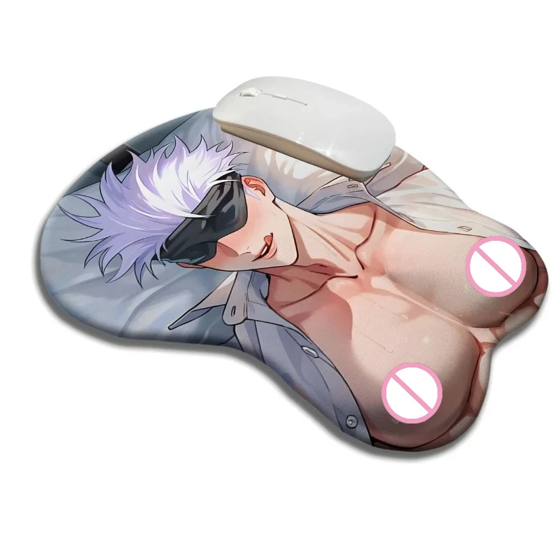 3D Mouse Pad Man Anime Pectoral Muscle Wrist Rest Gojou Satoru Dark Style Design Playing Games Office Use