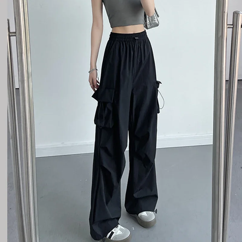 Summer Thin High Waist Cargo Pants Women 2026 Quick Drying Loose Pocket Sport Trousers Woman Wide Leg Harajuku Parachute Pants