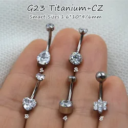 10PCS Body Jewelry-G23 Titanium CZ Smart Navel Belly Button Body Piercing 14Gx10x4/6mm Navel Curve Barbells Belly Rings New