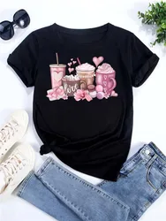 Maycaur-Camiseta de gran tamaño para mujer, moda coreana, estampado de taza de café, ropa estampada para mujer, Tops para el Día de San Valentín, camisetas para amantes