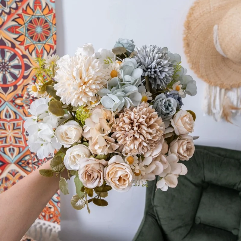 

DIY Silk Cloth Artificial Rose Flower Bouquet of Chamomile Bouquet 8/10/12pcs Christmas Anniversary Home Party Decoration