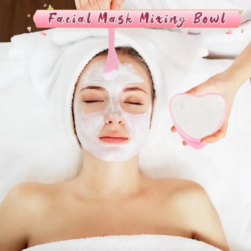 Plastic DIY Skin Care Tool, Suitable For Family And Salon 6/12 Pcs Heart Shaped Facial Mask Mixing Bowl With Scraper