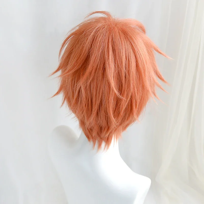 Division Rap Battle Hypnosis MIC Busujima Meison Riou Orange Wig Cosplay Wigs Short Fluffy Layered Anime Wigs + Wig Cap