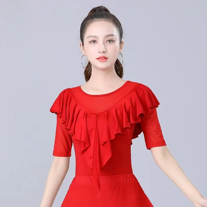 Women's Latin dance wear Adult Modern dance attire Irregular Gitba social dance Pleated Tango Chacha Stage dance suit women tops