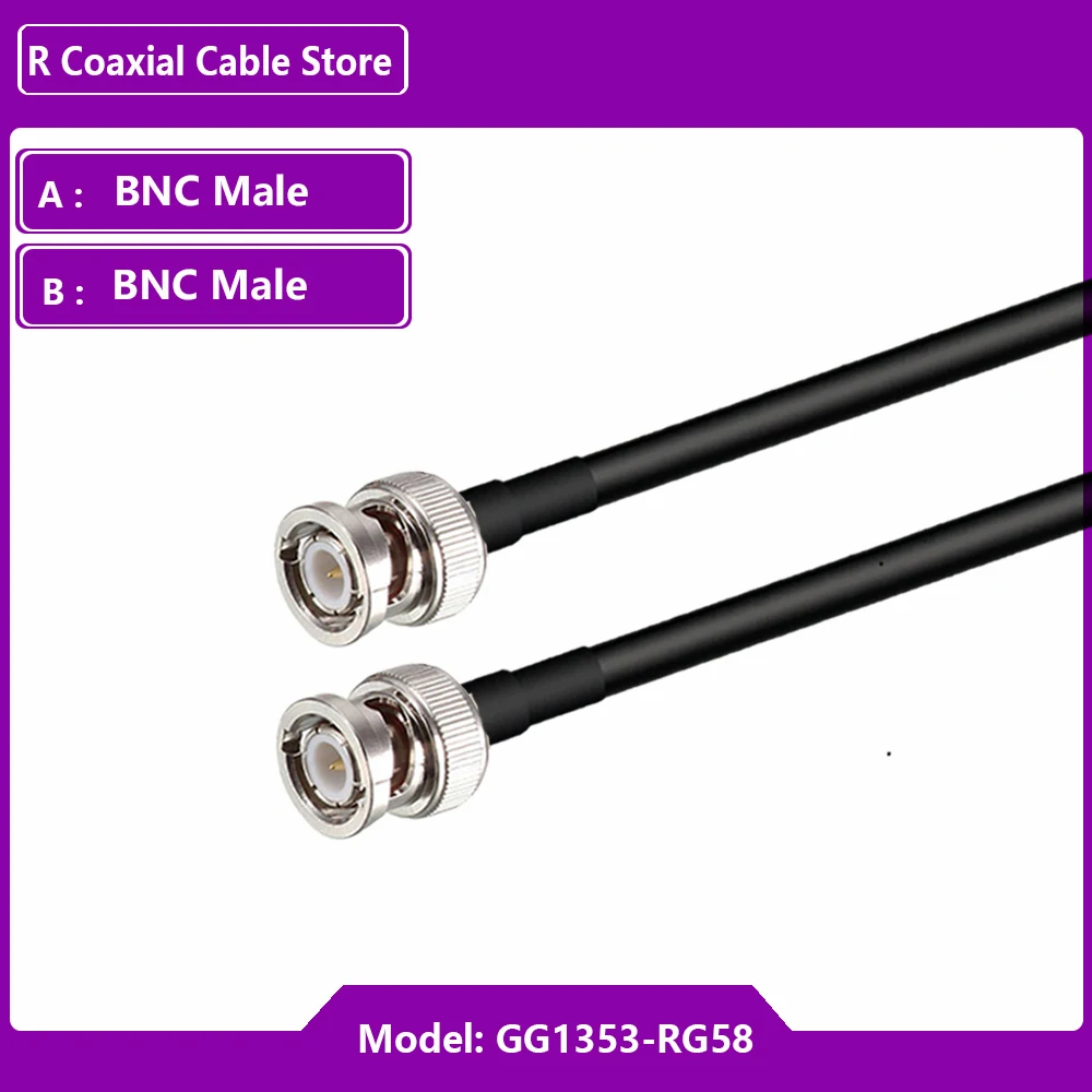 Cabo coaxial bnc macho para bnc, plugue macho rg316/rg175/rg58, cabo 50 ohm, conector de crimpagem dual bnc, plugue macho, fio 0.5m 1m 2m 5m, 1 peça