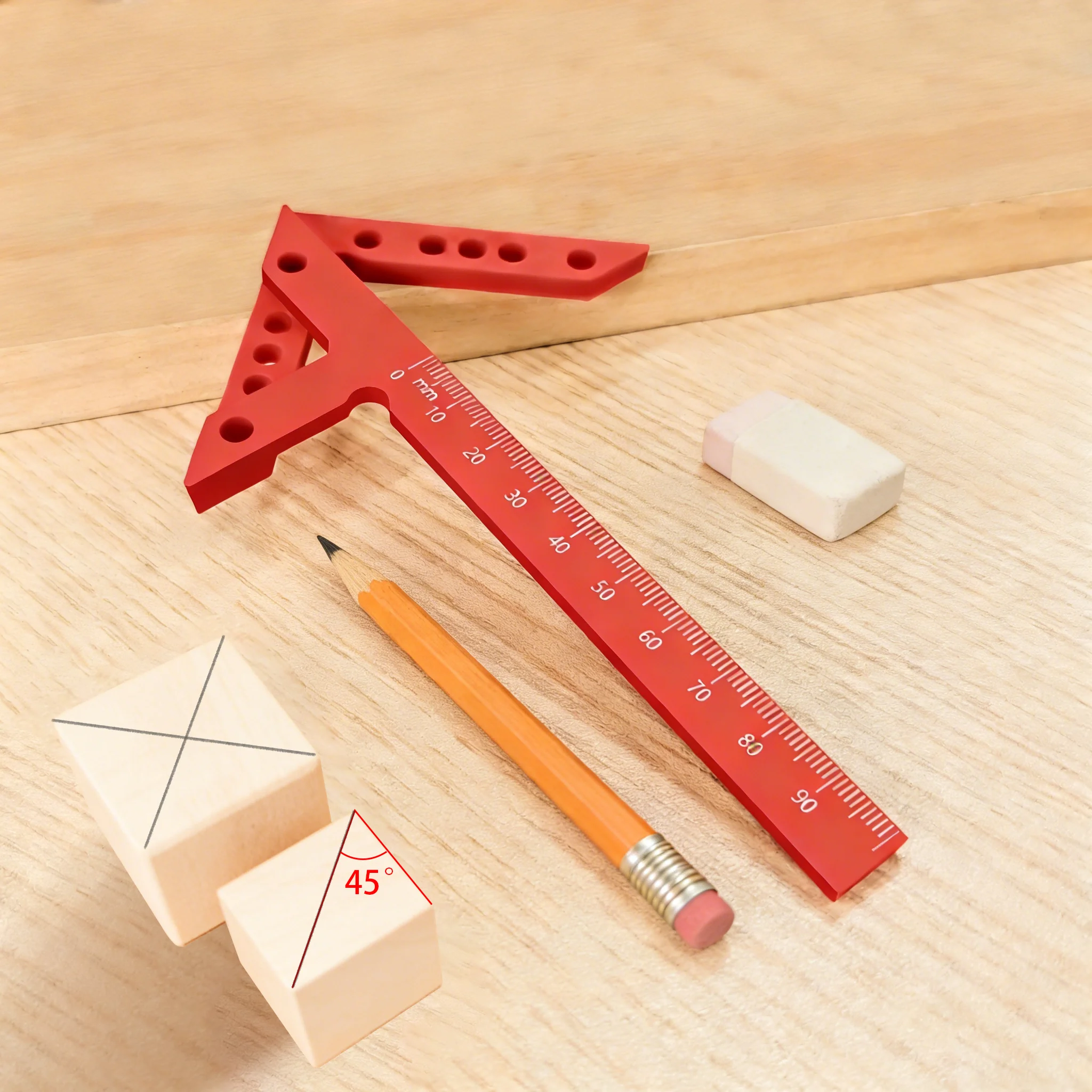 Woodworking Center Line Scriber Multi-function Plastic Metric Center Finder Tool, Carpentry Marking 45/90° Angle Measuring Gauge