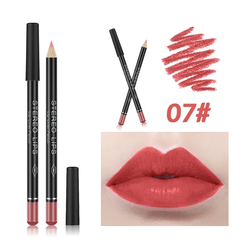 12 Color Sexy Matte Lipstick Pencil Waterproof Lasting Lip Liner Pen Non-stick Cup Lip Liner Contour Pencil Set Beauty Cosmetic