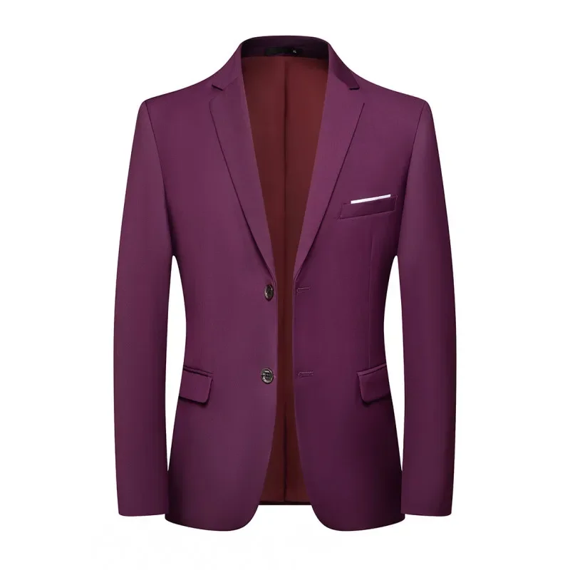 Single West Spring and Autumn New Business Fashion Suit Korean Version Slim Men\'s High-end Solid Color Trend Coat   Polyester