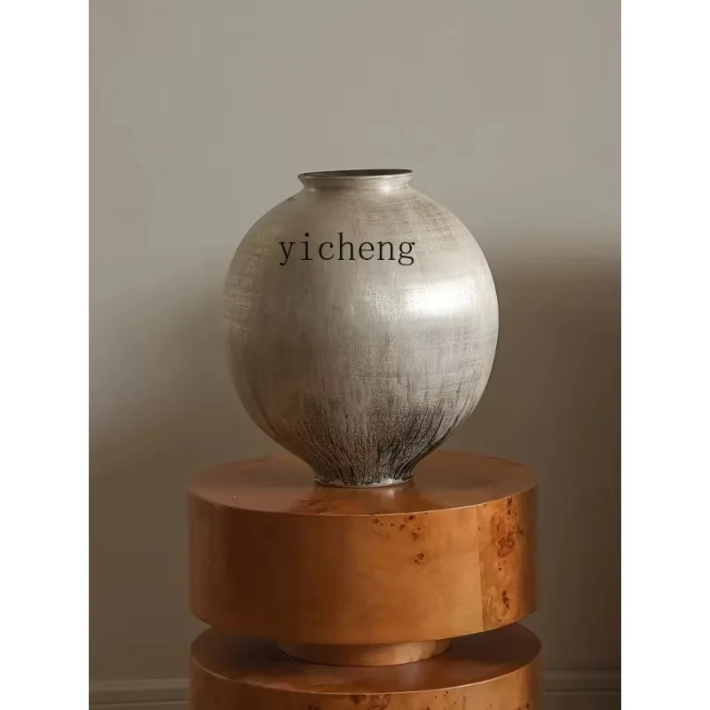 BJ-13    Silver Color Vase Large Hydroponic Moon Jar Flower Vase Collectible Ornament
