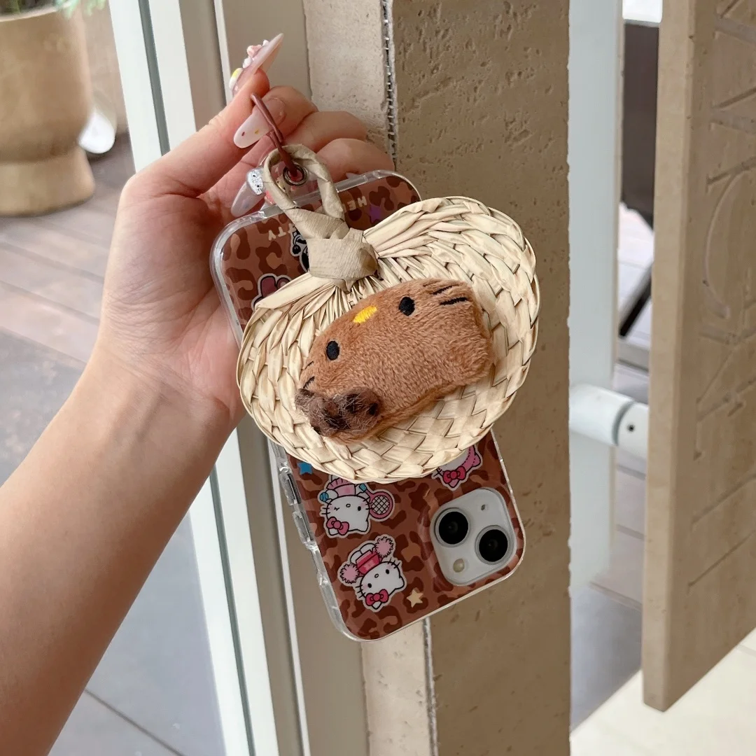 Hello Kitty Leopard Print Heart Phone Case For iPhone 16 Pro Case iPhone 13 14 15 16 Pro Max 3D Plush KT Doll KeyChain Cover