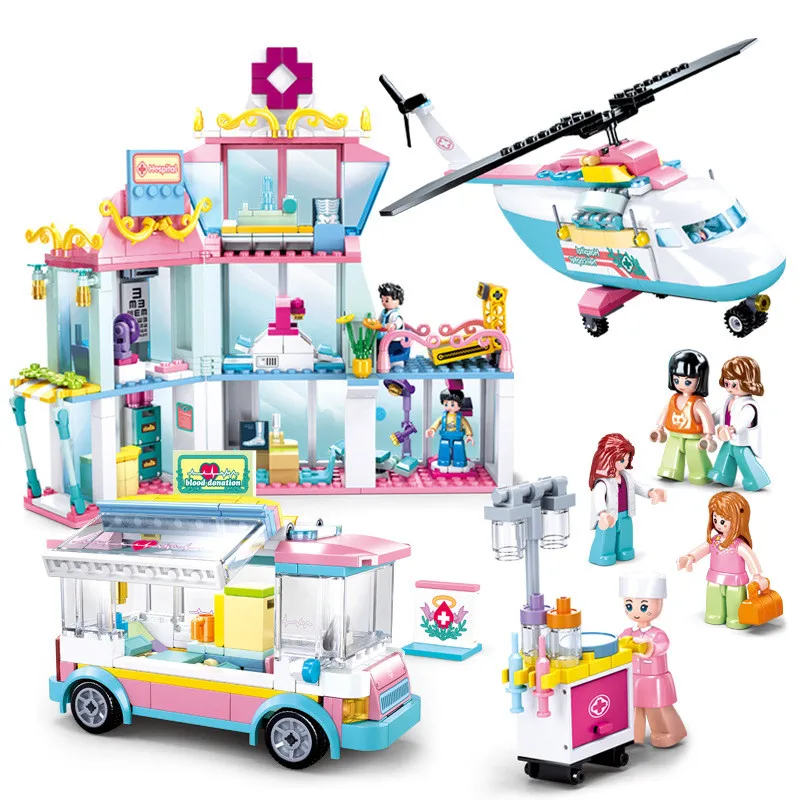 

City Friends Health Examination Vehicle Medical Center Helicopter Building Blocks Figures Bricks Classic Friends Toys For Girls