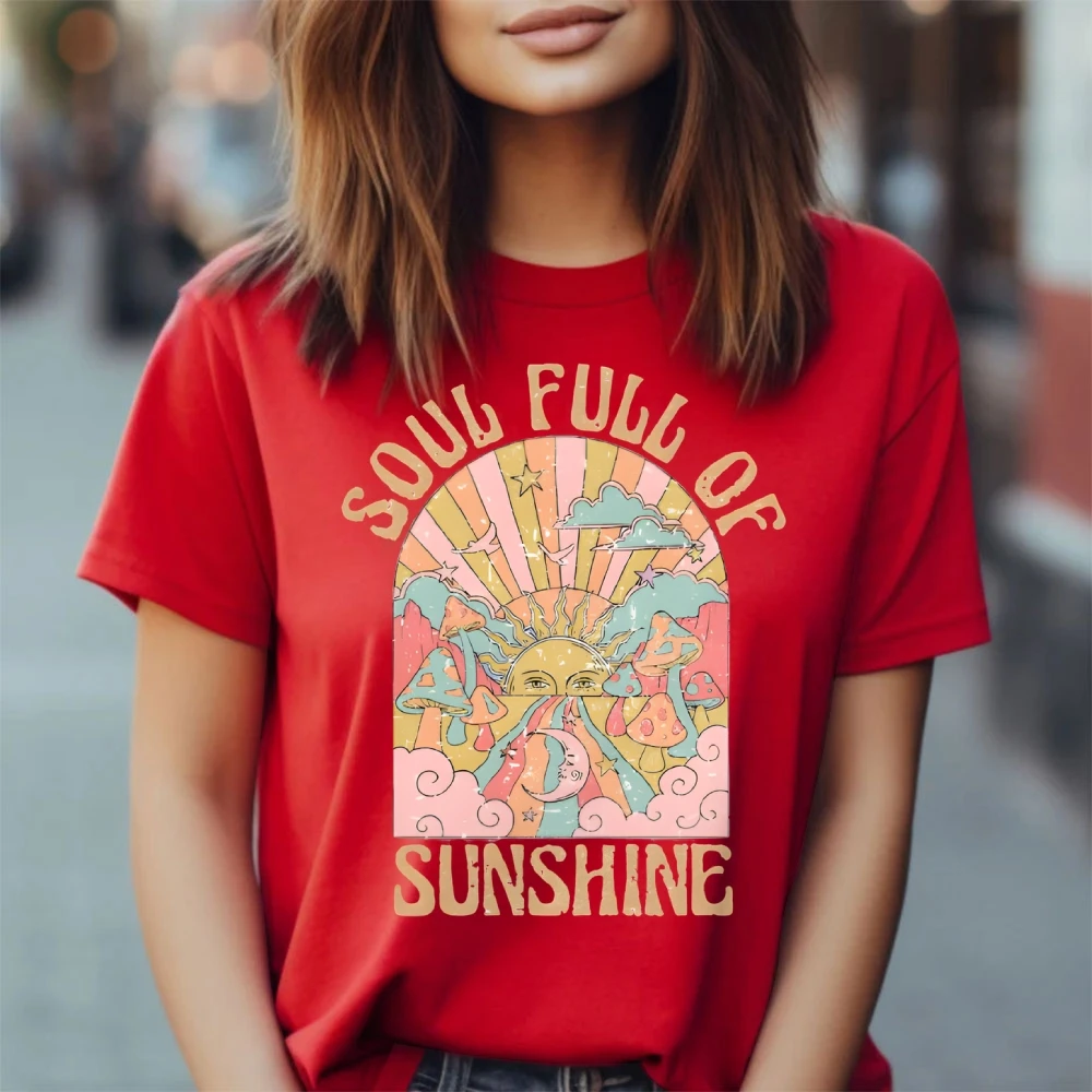 Soul Full Of Sunshine Grafik Vintage Retro Y2K Modestil Sommer Top mit trendiger Komfortfarbe Baumwoll-T-Shirt Damen Herren