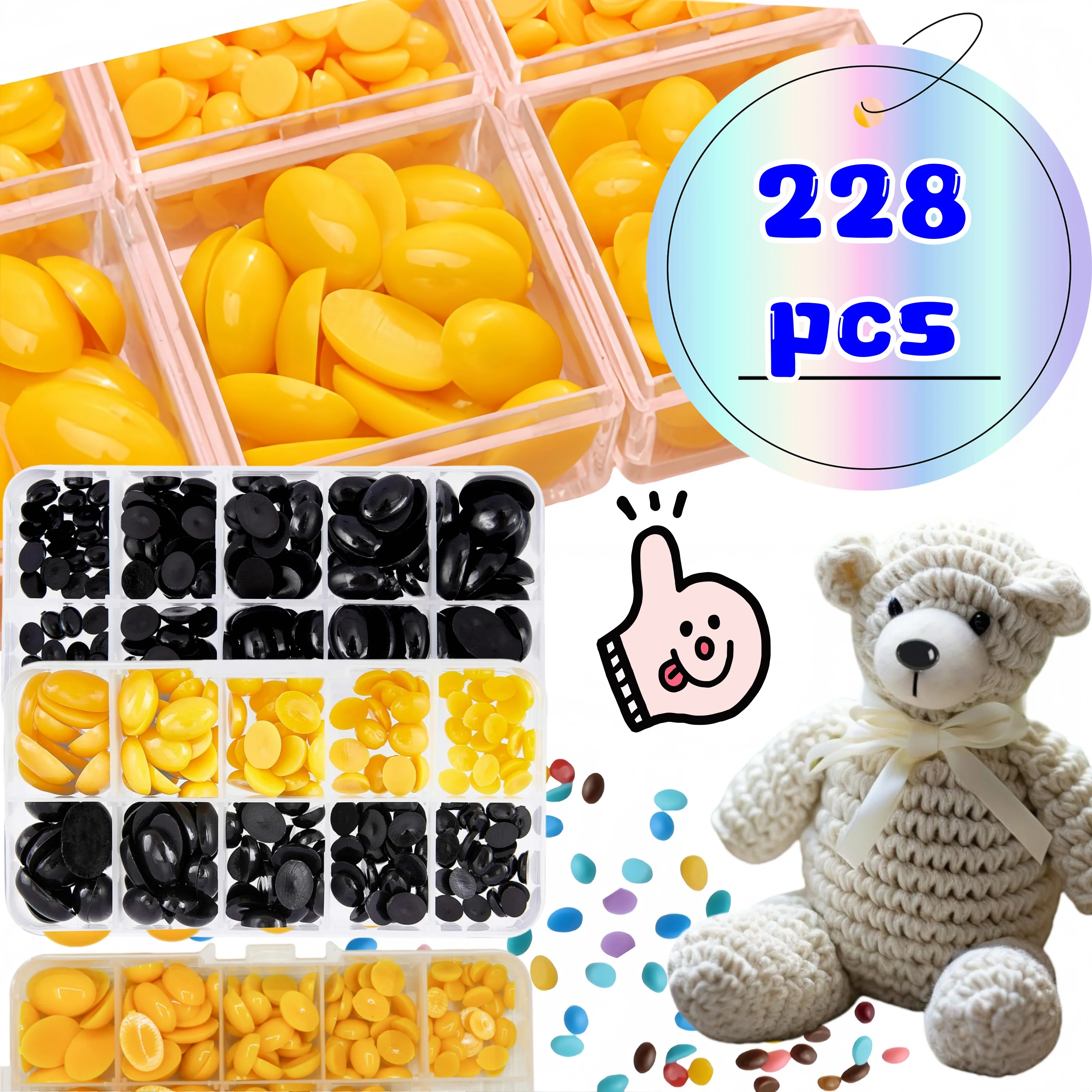 

228 шт., 5 размеров, овальные пластиковые плоские защитные глаза, носы для изготовления кукол с плоской задней частью, нос для рукоделия с животными для мишки амигуруми, плюшевого своими руками