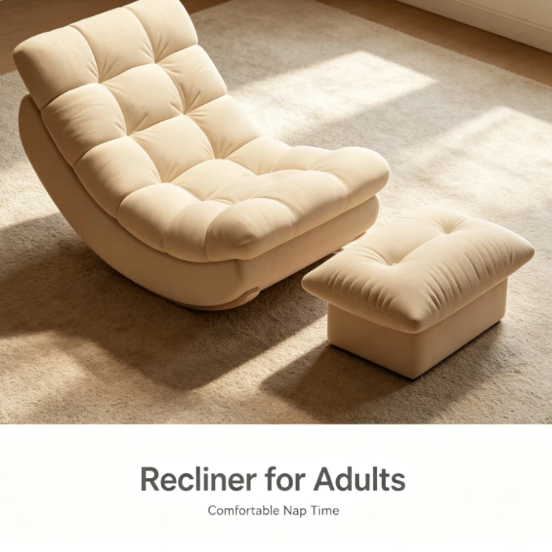 Beige Modular Lounge Chaise With Ottoman Soft Fabric Recliner For Living Room Bedroom