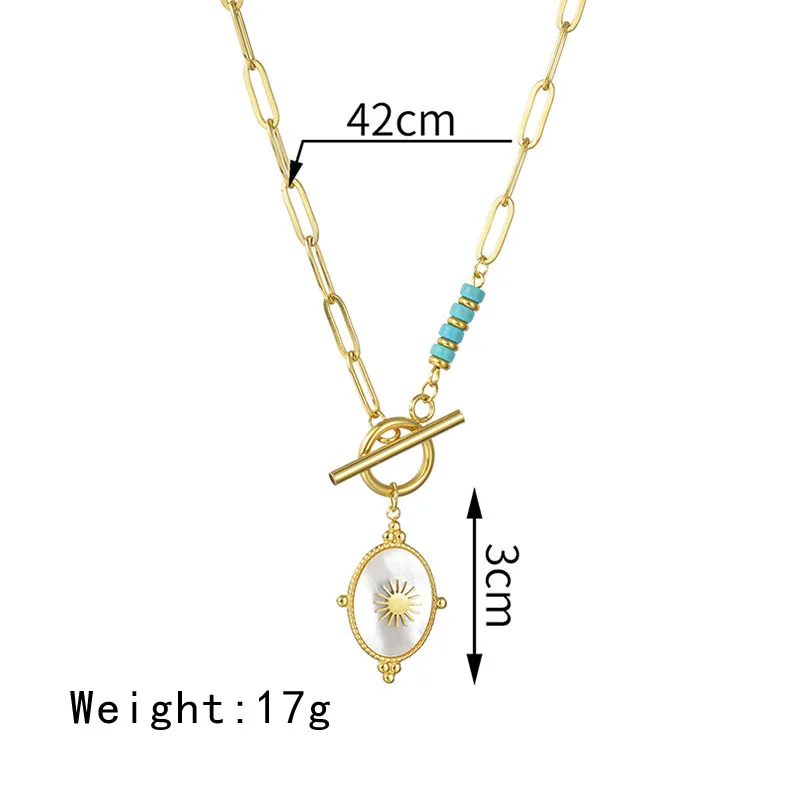 European Fashion Stainless Steel Ot Button Star Necklace For Girls French Vintage Turquoise Tassel Clavicle Chain For Women