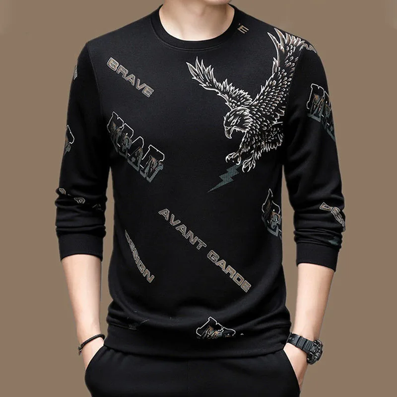 Spring Autumn New Male Clothes Trend Printed Round Neck Tops 2023 Fashionable Long Sleeve High Quality Luxury Men\'s T-shirt