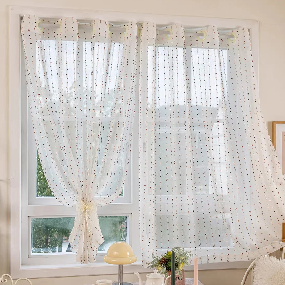 Niedlicher Regenbogen-Bonbon Dopa-Stil Leinen-Transparentvorhang, Prinzessinnen-Stil Mädchenzimmer Fenstervorhang, Durchsichtiger Lichtblockierender Vorhang