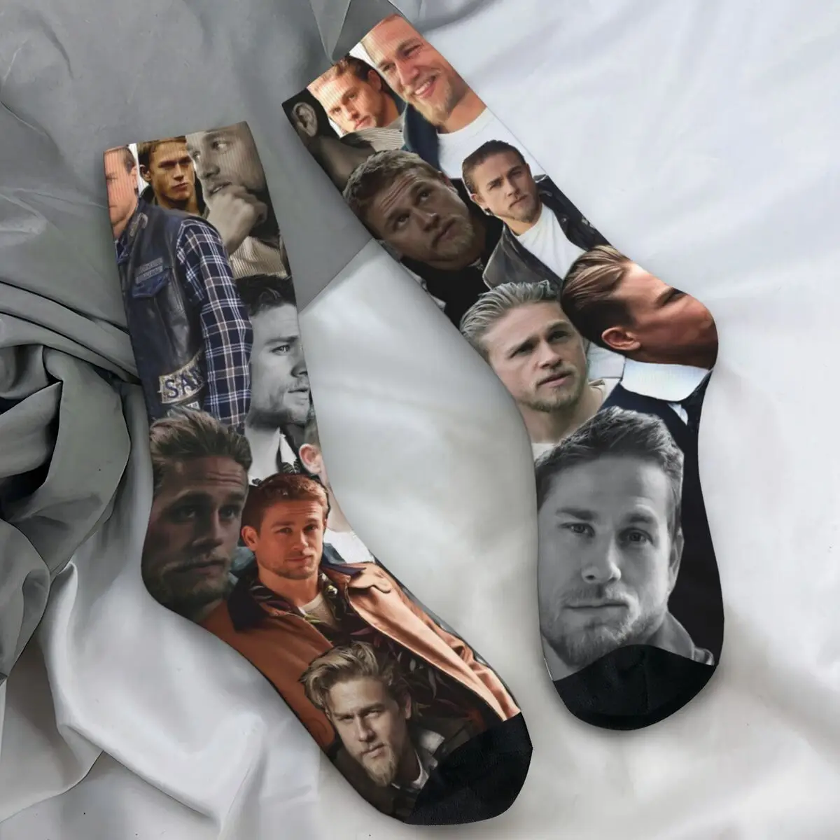 Charlie Hunnam Actor Photo Socks Retro Stockings Wanita Pria Kualitas Tinggi Kaos Kaki Bersepeda Musim Dingin Custom Anti Selip