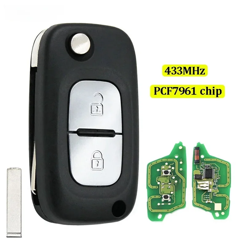 Car 2 Buttons Folding Flip Remote Key 433MHZ ID46 PCF7961 Chip for Renault Clio Twingo Kangoo Master Modus