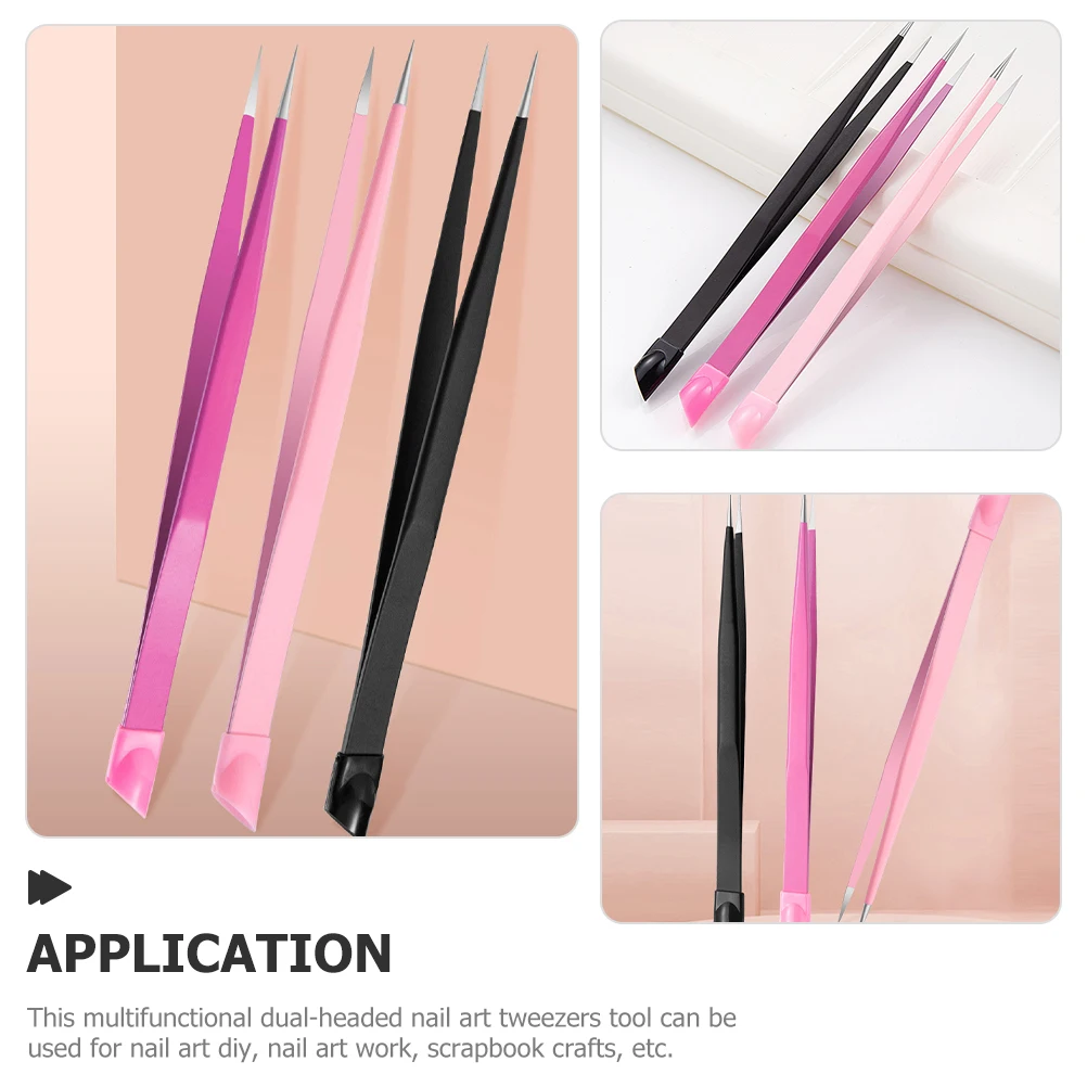 

3pcs Double End Stainless Steel Multi Purpose Nail Art Tweezers For Eyelash Extensions Scrapbooking Beads Craft