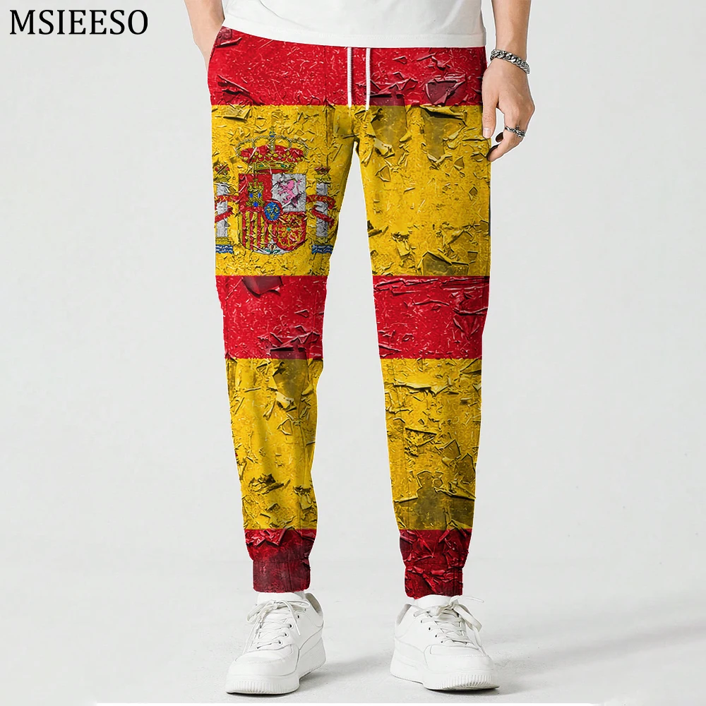 MSIEESO Men Trousers Flag of Spain Graphics Print Sweatpant Male Women Trouser Streetwear Harajuku Outdoor Jogging Pants