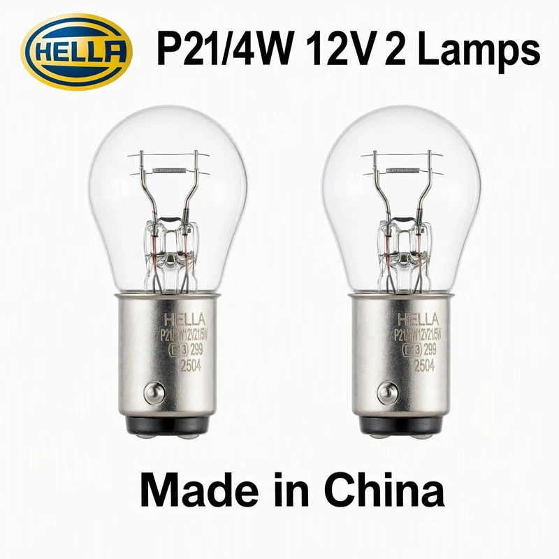 Hella 2 Lamps 12V BAZ15D P21/4W Natural White Glass Double Filament Warm White Car DRL Stop Brake Lights Halogen Bulb