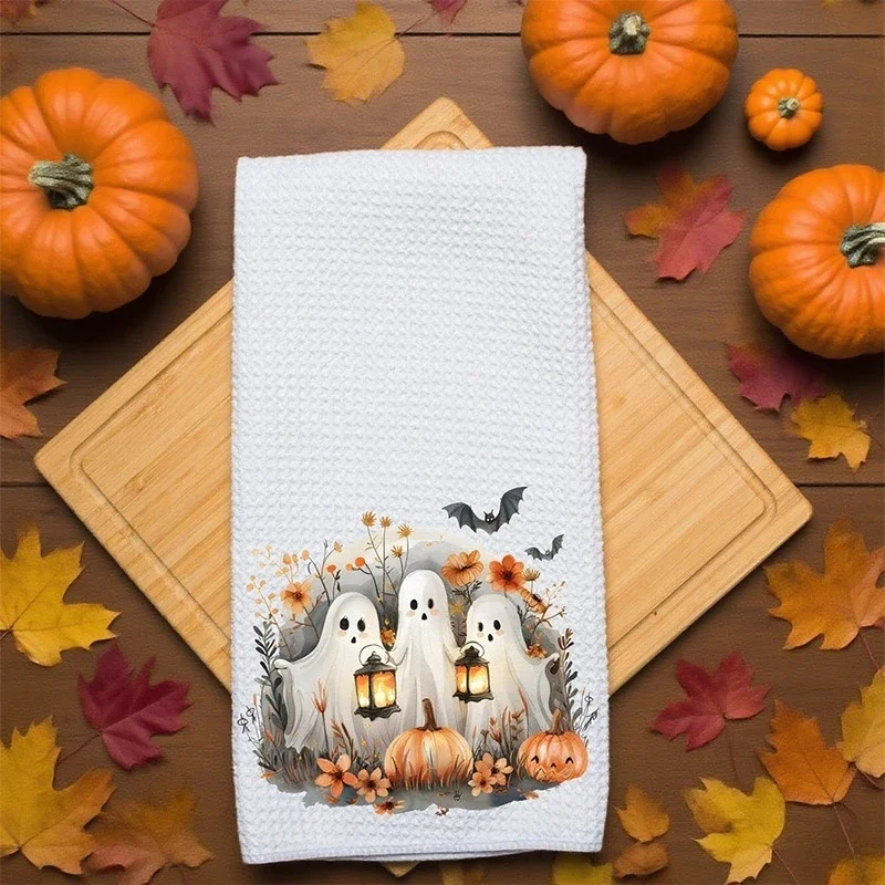 Toallas de cocina de Halloween, platos, toallas de té fantasma, decoración de cocina, decoración de Halloween, regalo de algodón para mamá y mujer, suministros de cocina