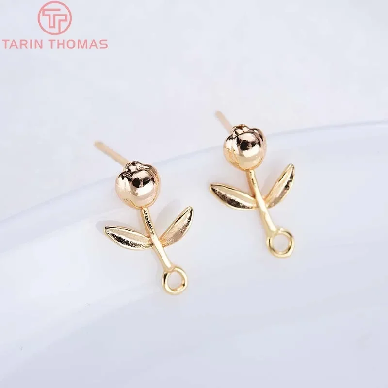 (2233)6PCS 12x8MM 24K Gold Color Brass Leaf Leaves Stud Earrings High Quality Diy Jewelry Findings Accessories