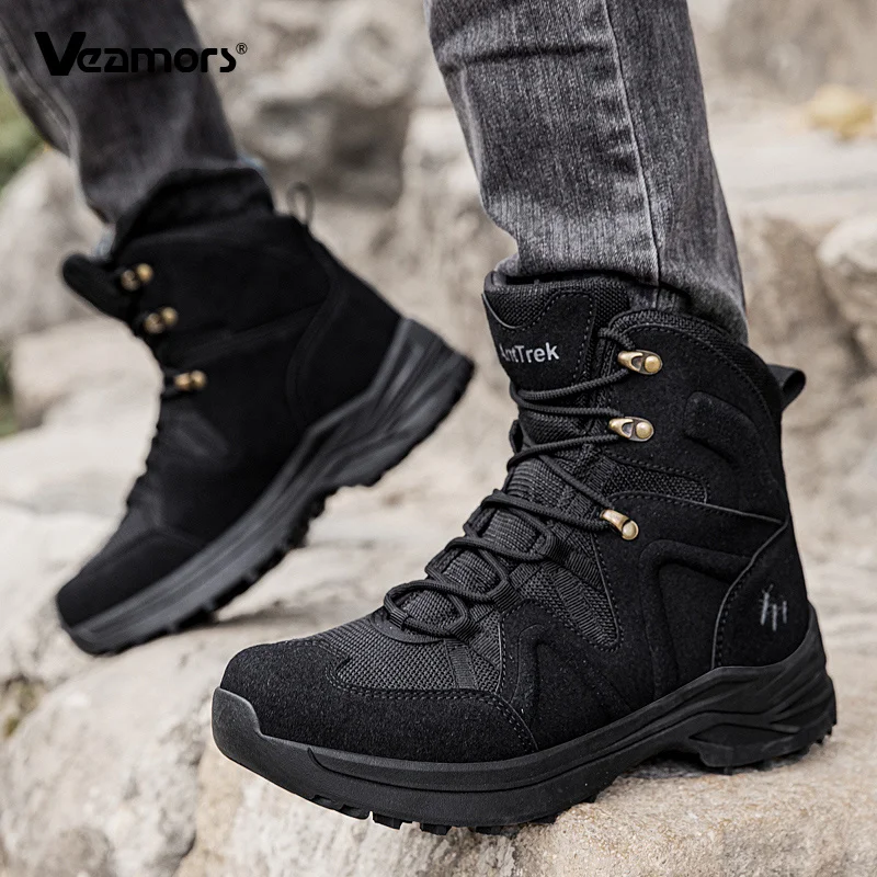 Outdoor Trekking Hiking Boots for Men Wear Resistant Anti Slip Tactical Boots High Top Combat Sneakers Breathable Work Boots