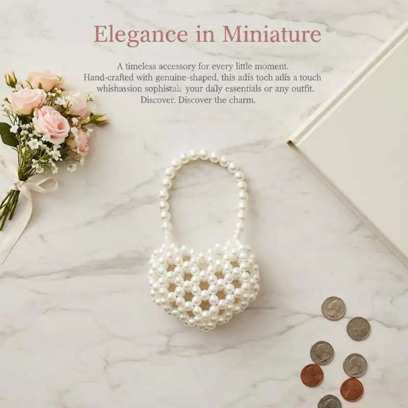 Pearl Beaded Heart Bag for Kids & Girls Sweet Love Shape Mini Fashion Handbag Cute Daily Accessory Gift Option
