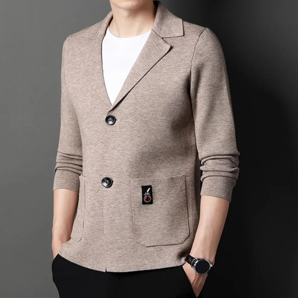 

Knitted Sweater Korean Turndown Collar Double Buttons Knitting Suit Coat Men Casual Blazers Autumn Spring Slim Suit Men Jacket