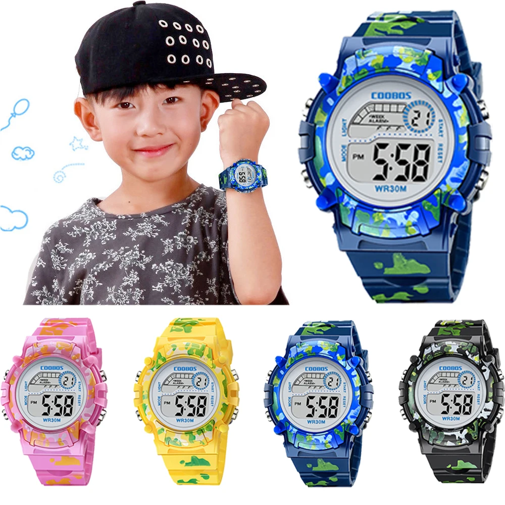 Waterproof Week Alarm Clock Camouflage Calendar Luminous Sports Watches Kids Watches Electronic Wristwatch LED Digital Watches