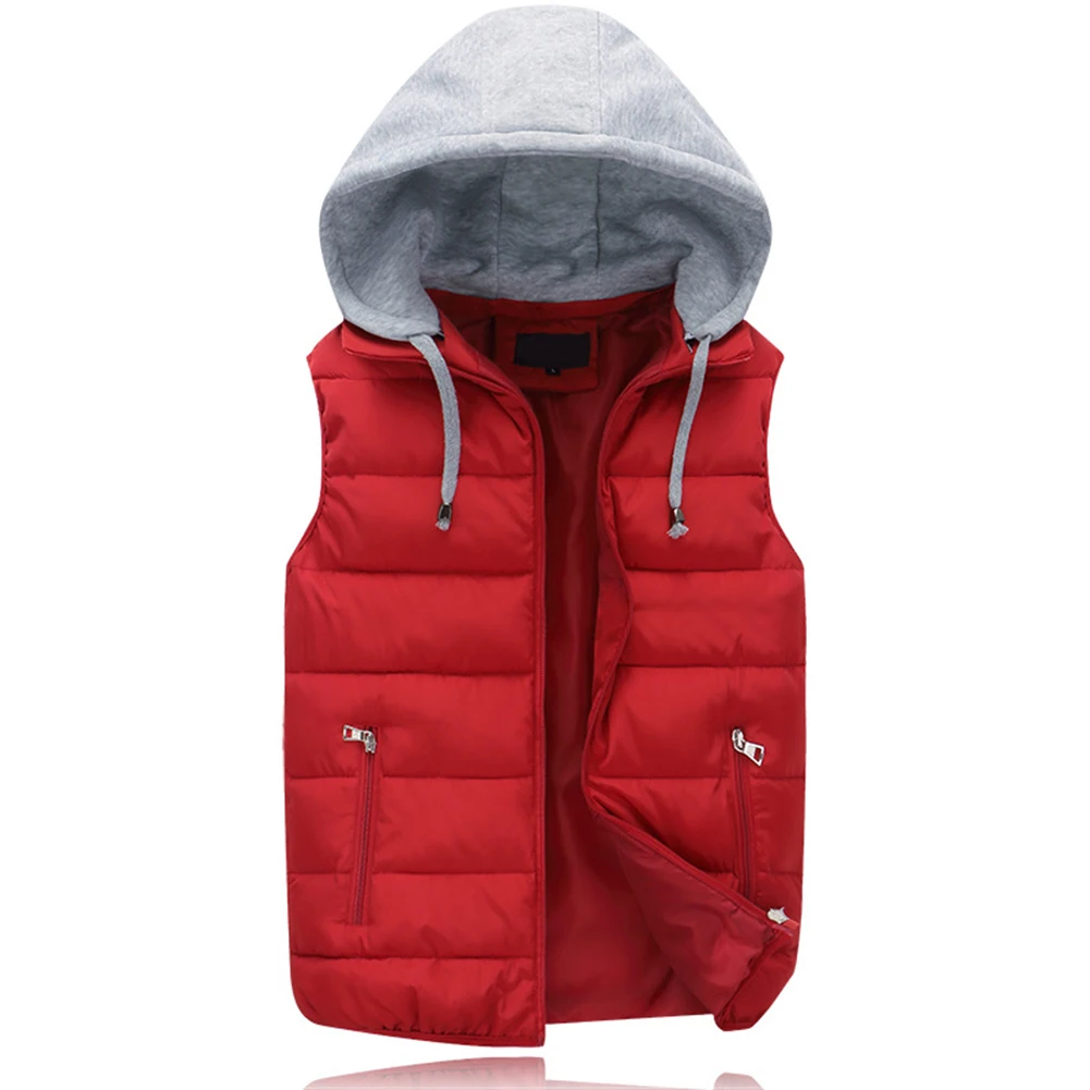 Men\'s Thickened Warm Hooded Vest Waterproof Sleeveless Jacket Casual Waistcoat Black/Red/Grey/Dark blue/Orange