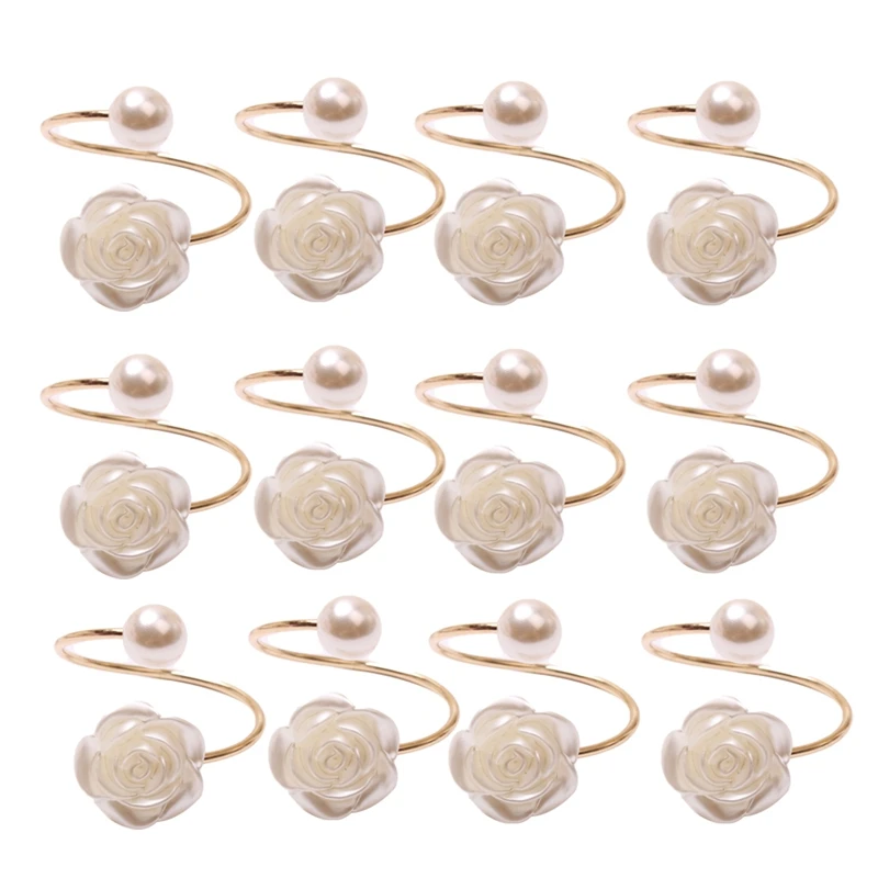 

12Pcs/Lot Wedding Pearl Rose Flower Napkin Buckle Napkin Ring Napkin Decoration Circle