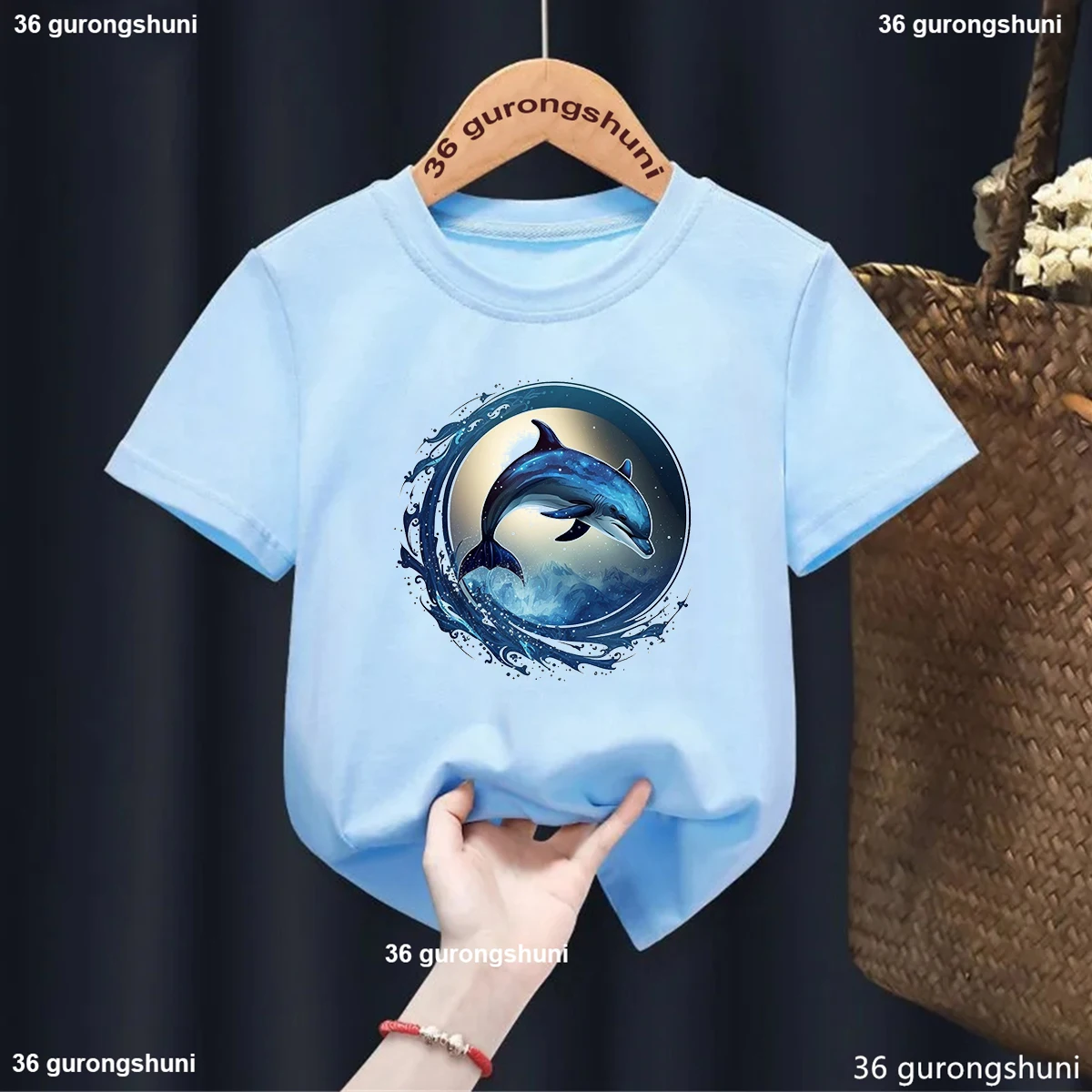 

Funny Bubble Fish Watercolor Dolphin Cartoon Print Girls Tshirt Cute Marine Creatures Graphic Boys T Shirt Summer Blue Shirt Top