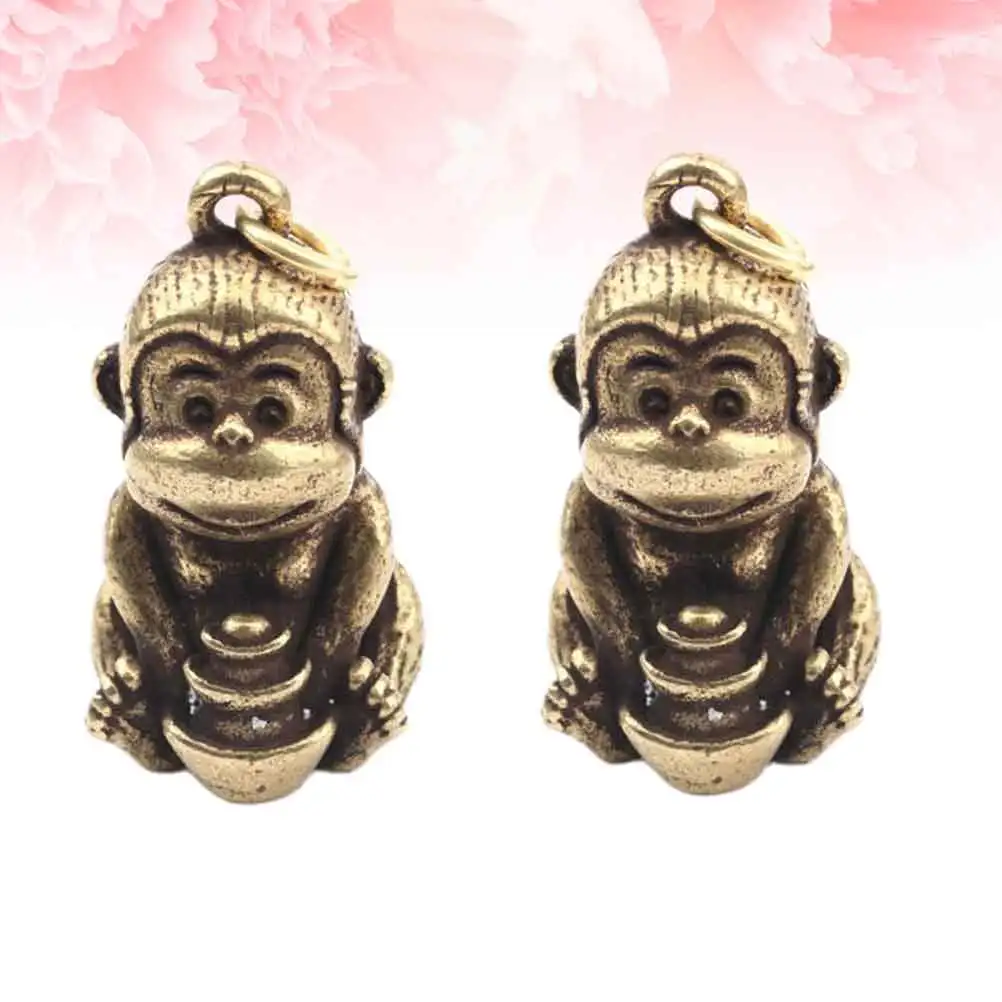 

2 Pcs Brass Monkey Ornaments for Crafts and Gifts Zodiac Shaped Decor Holding Ingot