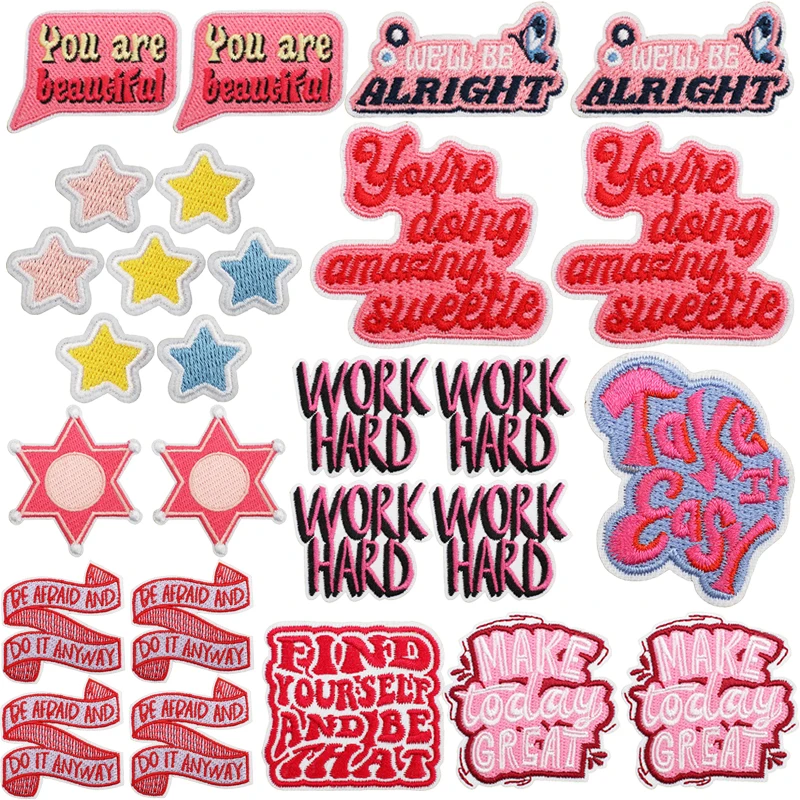 10 pcs/let Inspirational Phrases Applique/Patch Iron On Patches On Clothes DIY Sewing Embroidered Patches Backpack Jacket Badges