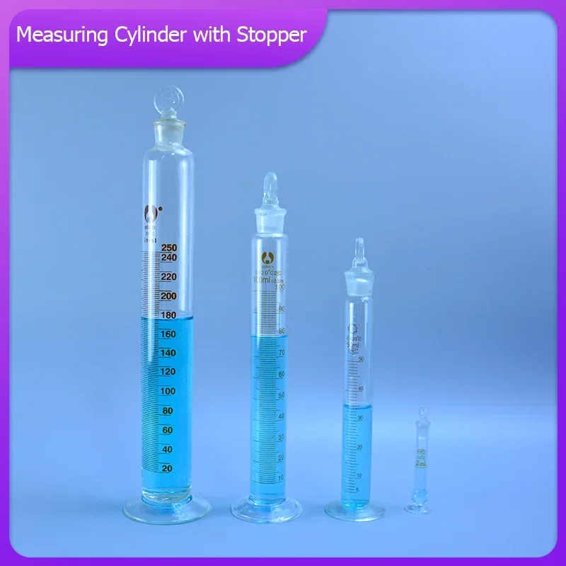 10ml/25ml/50ml/100ml Measuring Cylinder With Ground In Glass Stopper Graduation Glass Round Base Laboratory Chemistry Equipment