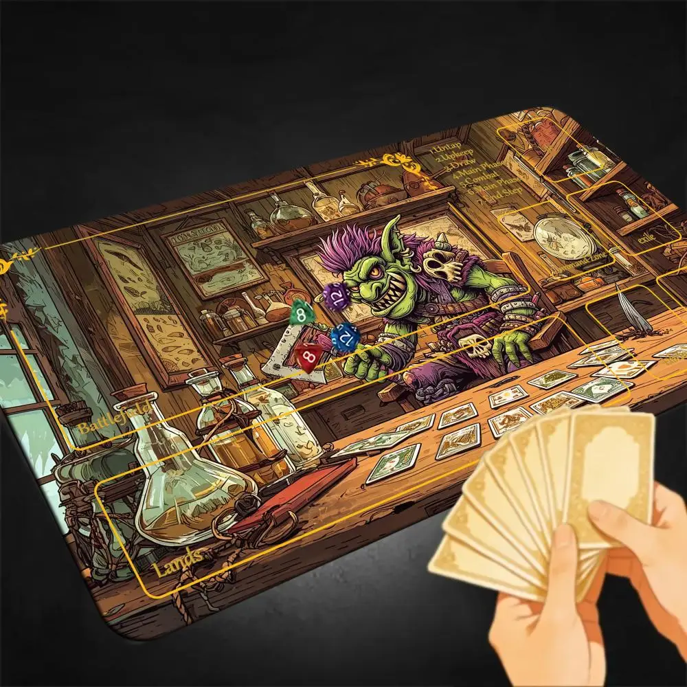 Retro Cottage Goblin Card Playmat with Magic Zones Game Mats Tabletop rug TCG Card Battles Commander Duel deskmat Beginner