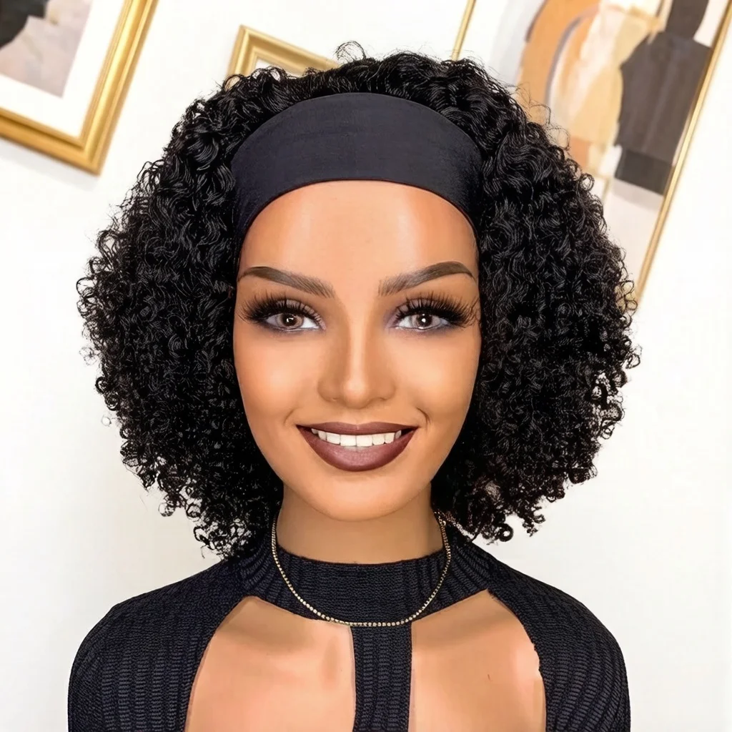 

Парик-повязка на голову с кудрявыми волосами, 250% плотность, полностью машинная работа, для женщин, естественный вид