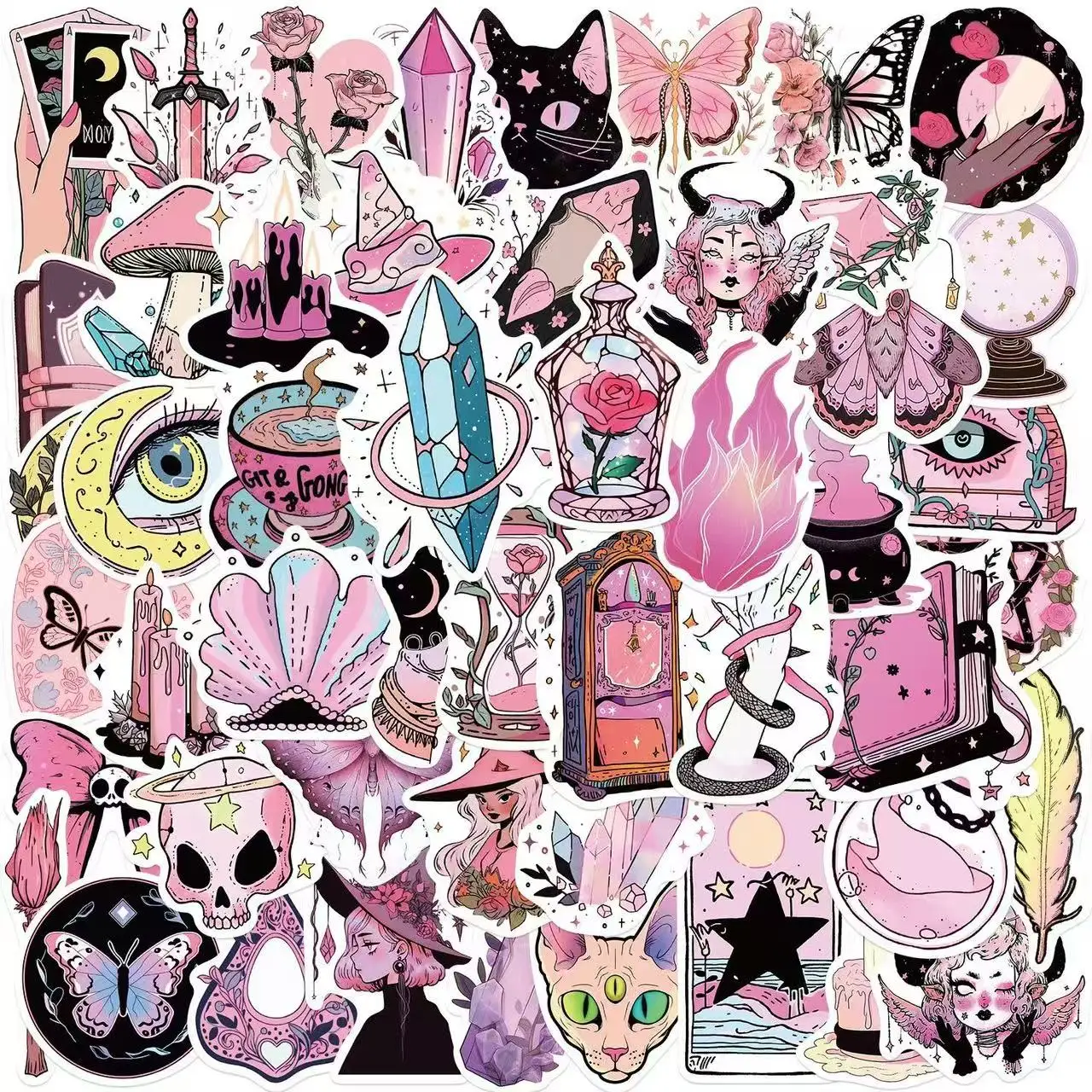 10/30/50pcs Pink Witchy Magic Gothic Stickers Apothecary Tarot Witch Decals Aesthetic Cute Cool Graffiti Skateboard Laptop